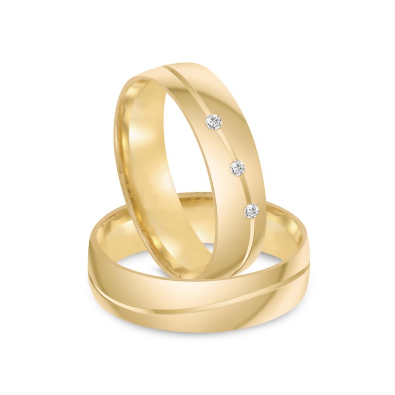 Par Aliança Ouro 18k Abaulada 5mm Diamantes (801970/1971)