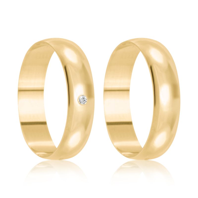 Par Aliança Ouro 18k Abaulada 5mm Diamante 2pts (801824/1825)