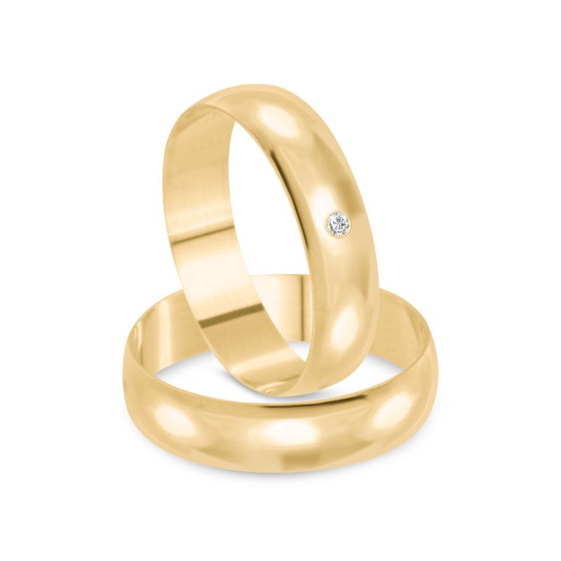 Par Aliança Ouro 18k Abaulada 5mm Diamante 2pts (801824/1825)