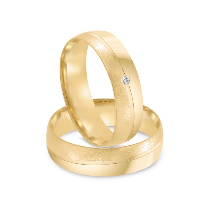 Par Aliança Ouro 18k Abaulada 5mm Diamante  1,5pts (801981/1982)