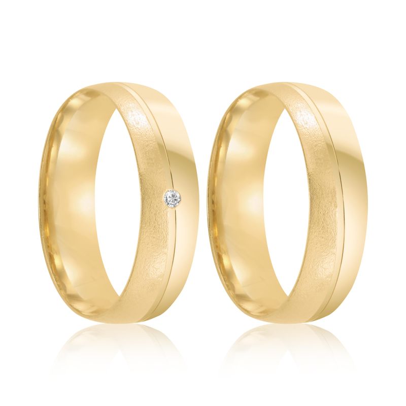 Par Aliança Ouro 18k Abaulada 5mm Diamante  1,5pts (801981/1982)