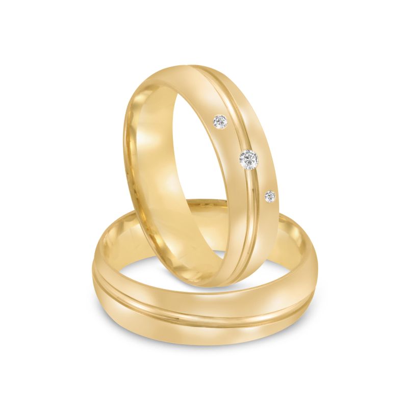 Par Aliança Ouro 18k Abaulada 5mm  Diamantes (801952/1953)