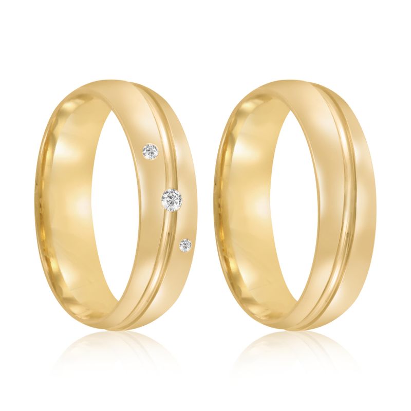 Par Aliança Ouro 18k Abaulada 5mm  Diamantes (801952/1953)