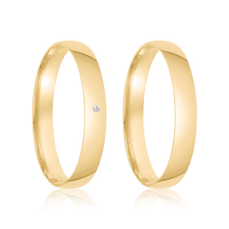 Par Aliança Ouro 18k Abaulado 3,2mm Diamante 0,5pts (801818/1819)