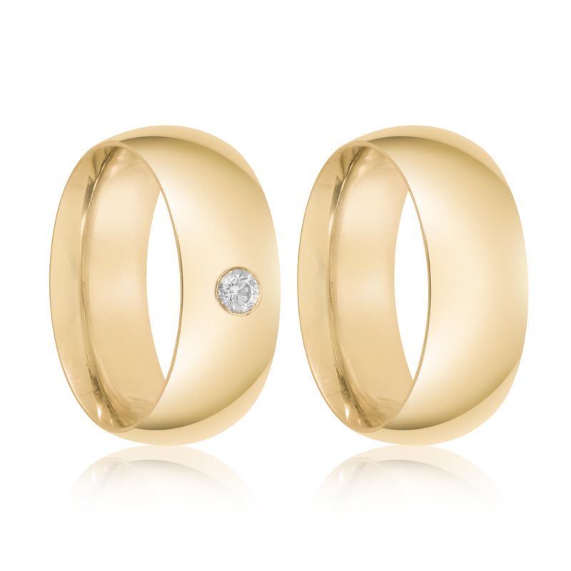 Par Aliança Ouro 18k  Abaulada  7,5mm Anatômica Diamante 9pts (800111/1323)