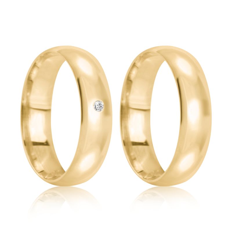 Par Aliança Ouro 18k Abaulada 5,7mm Diamante 2pts (801831/1830)