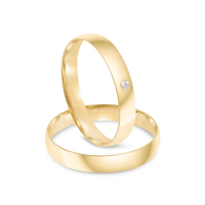 Par Aliança Ouro 18k Abaulada Semi Anatômica 3,2mm Diamante 1pts (801821/1820)