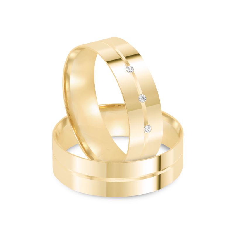 Par Aliança Ouro 18k Reta Semi Anatômica 5,7mm Diamantes (801839/1838)