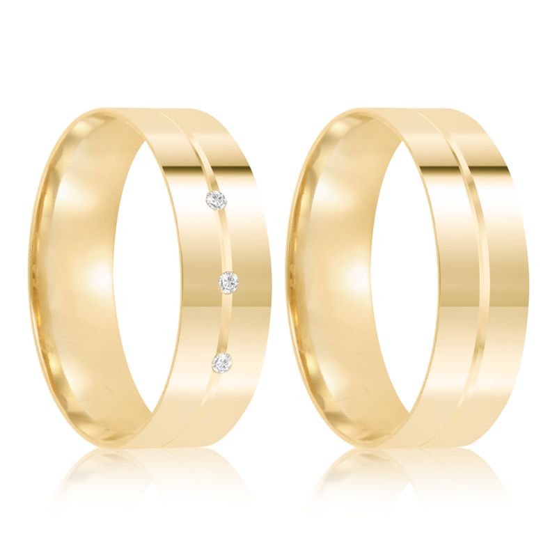Par Aliança Ouro 18k Reta Semi Anatômica 5,7mm Diamantes (801839/1838)