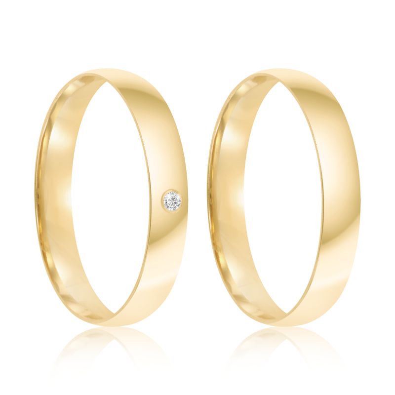 Par Aliança Ouro 18k Abaulada Semi Anatômica 3,2mm Diamante 1pts (801821/1820)