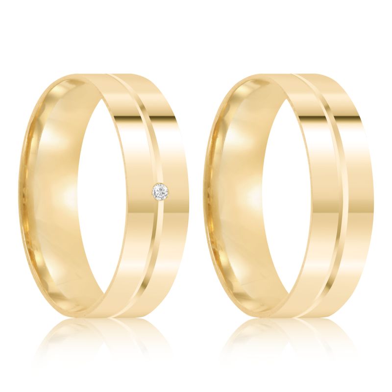 Par Aliança Ouro 18k Semi Anatômica 5mm Diamante 1pts (801836/1837)