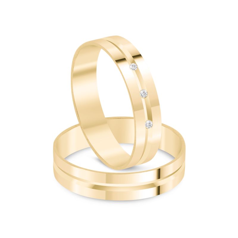 Par Aliança Ouro 18k Reta 3mm Diamantes (801524/1525)
