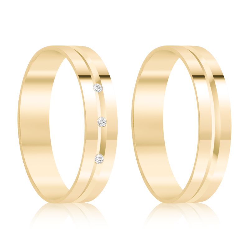 Par Aliança Ouro 18k Reta 3mm Diamantes (801524/1525)