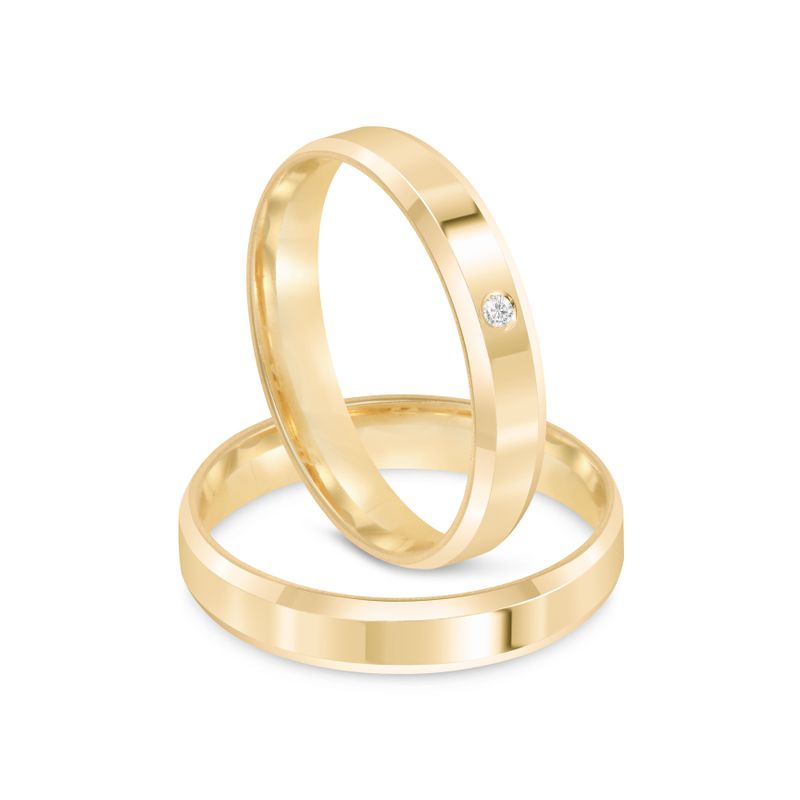 Par Aliança Ouro 18k Reta 4mm Anatômica  Diamante 1,5pts (800059/1324)