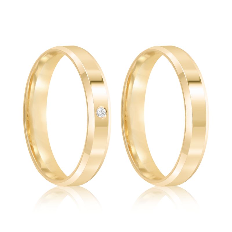 Par Aliança Ouro 18k Reta 4mm Anatômica  Diamante 1,5pts (800059/1324)