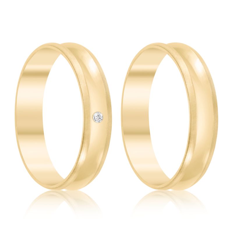 Par Aliança Ouro 18k Côncava 4mm Diamante 1pts (801403)