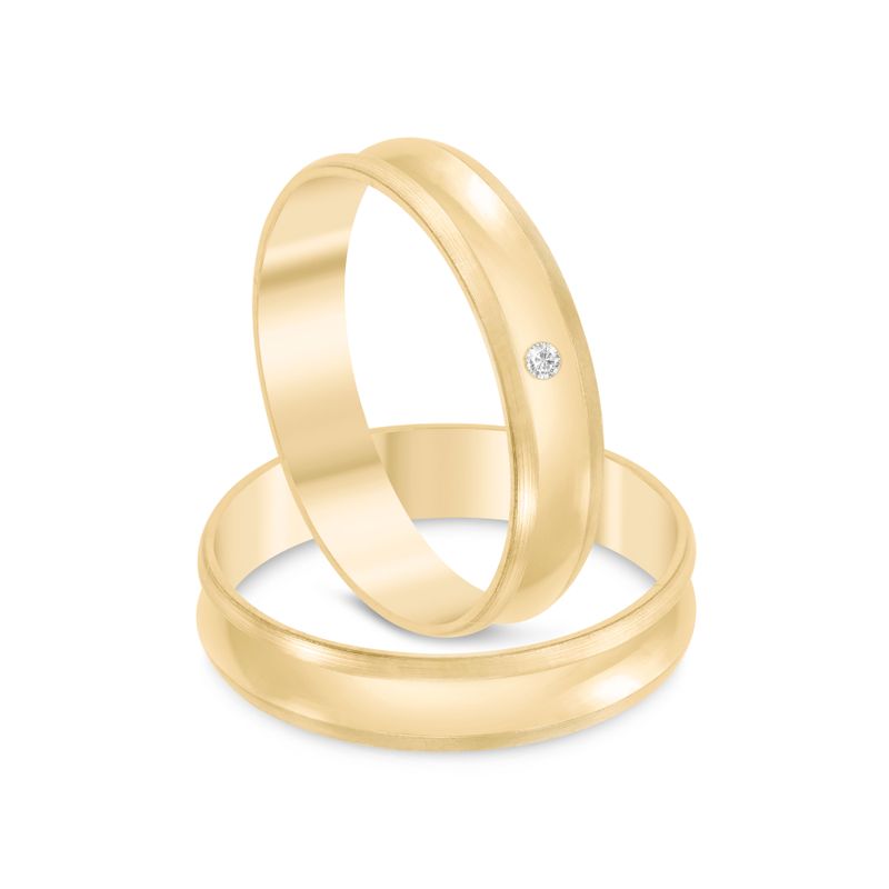 Par Aliança Ouro 18k Côncava 4mm Diamante 1pts (801403)