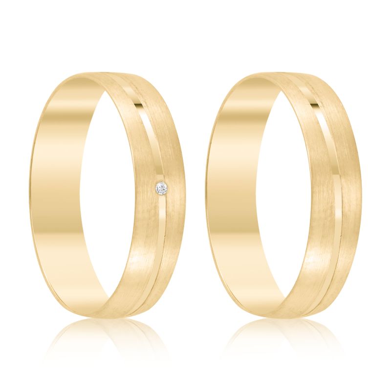 Par Aliança Ouro 18k Abaulada 4mm Diamante 0,50Pts (801389/1388)