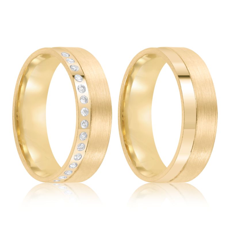 Par Aliança Ouro 18k Reta 5,6mm Diamantes (801397/1395)