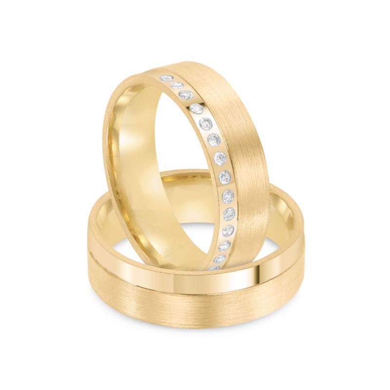 Par Aliança Ouro 18k Reta 5,6mm Diamantes (801397/1395)