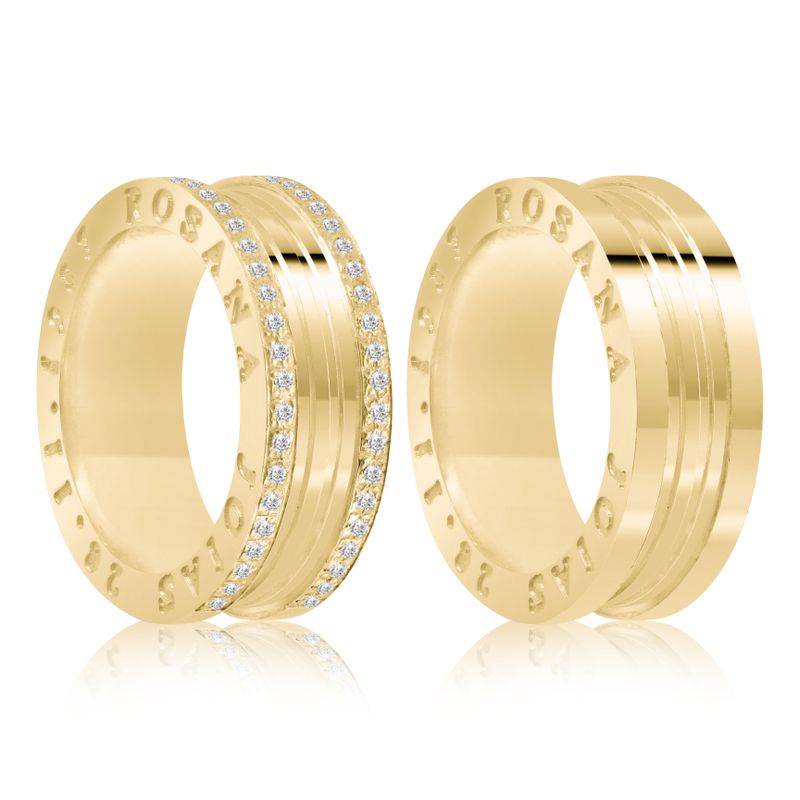 Par Aliança Ouro 18k Reta 8mm Diamantes (801871/1872)
