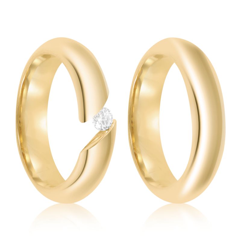 Par Aliança Ouro 18k Abaulada 5mm Anatômica  Diamante 12pts (801363/1362)
