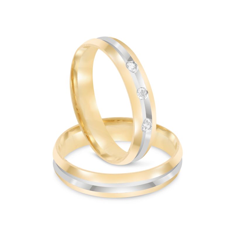 Par Aliança Ouro 18k Abaulada 4mm Diamantes (800037/038)