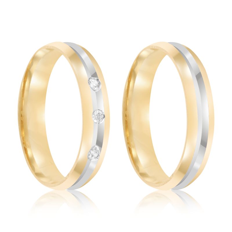 Par Aliança Ouro 18k Abaulada 4mm Diamantes (800037/038)