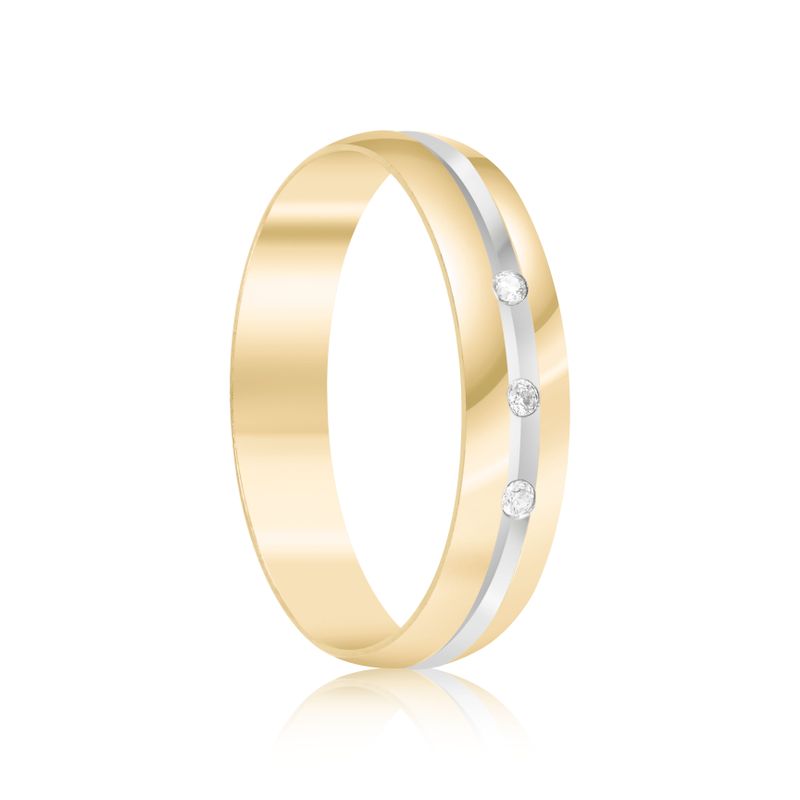 Par Aliança Ouro 18k Abaulada 4mm Diamantes (801522)
