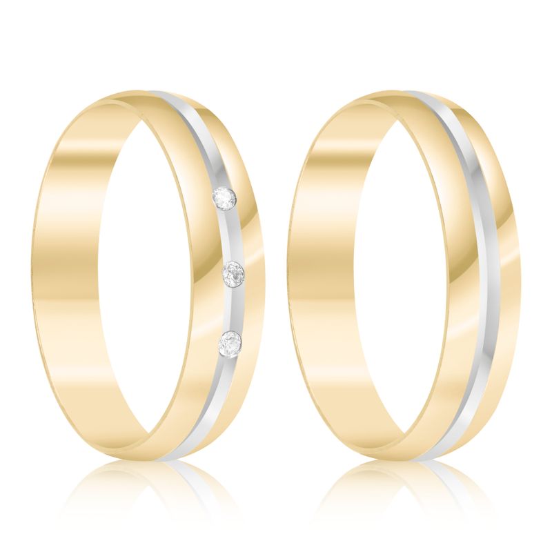 Par Aliança Ouro 18k Abaulada 4mm Diamantes (801522)