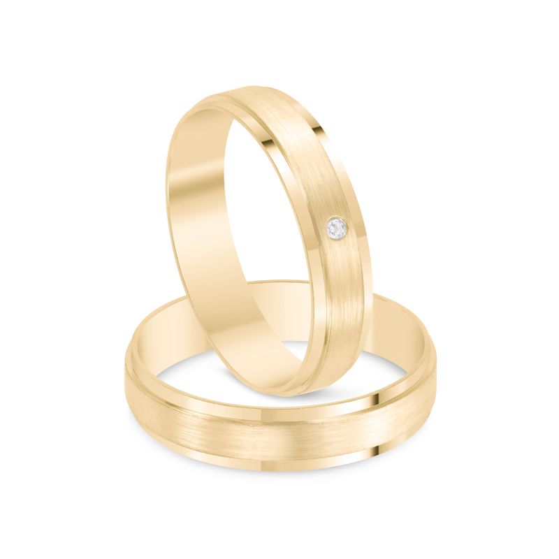 Par Aliança Ouro 18k Reta 4mm Diamante 1pts (801385/1384)