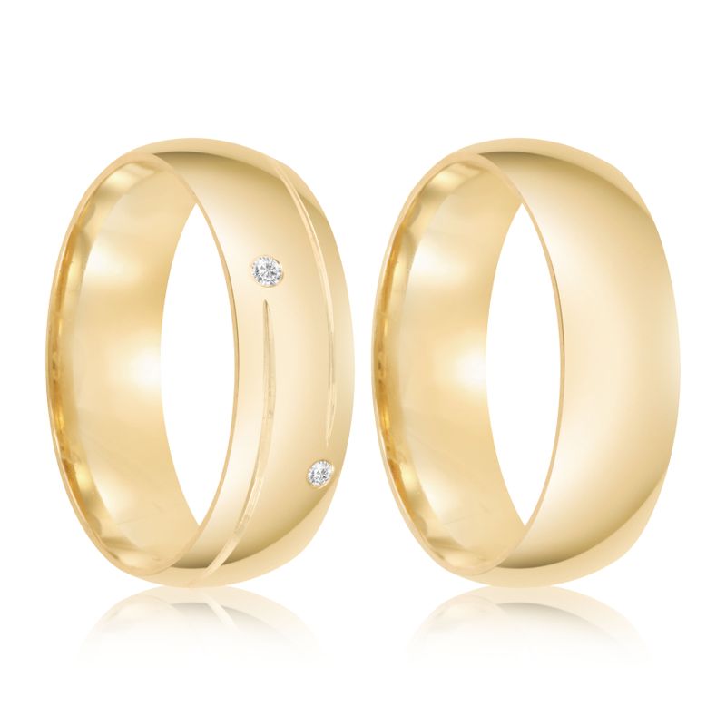 Par Aliança Ouro 18k Abaulada 6mm Anatômica  Diamantes  (800563/0496)