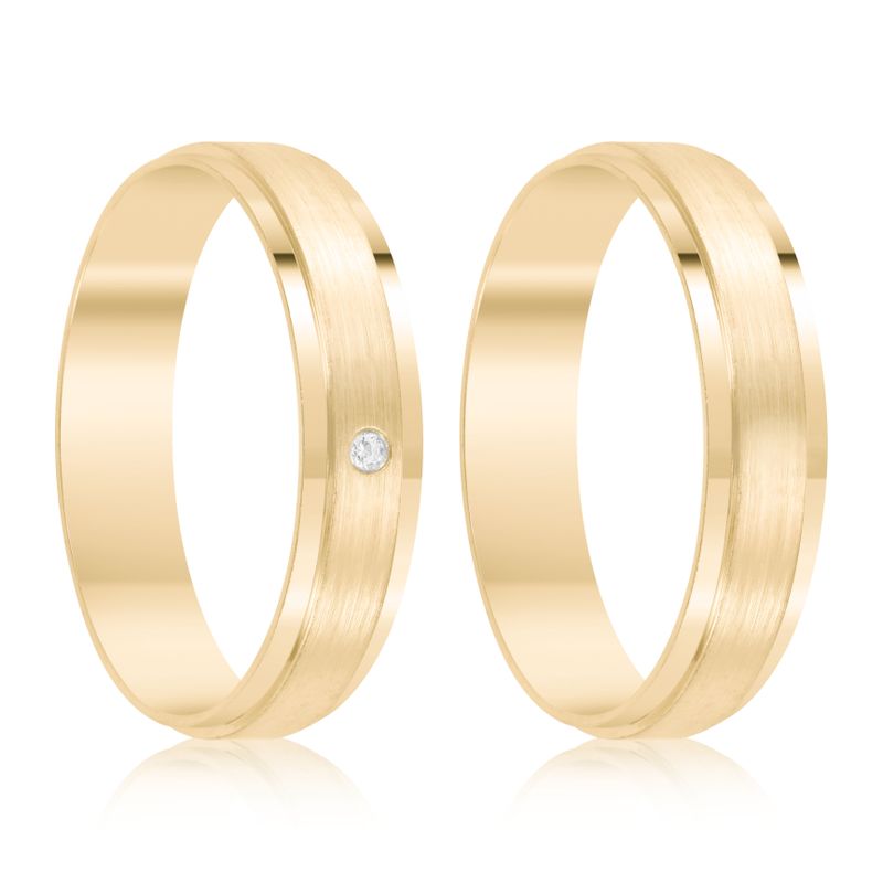 Par Aliança Ouro 18k Reta 4mm Diamante 1pts (801385/1384)
