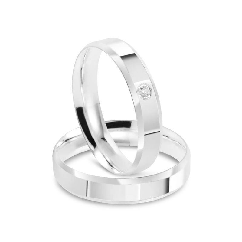 Par Aliança Prata Reta Semi Anatômica 4mm 801303/801304