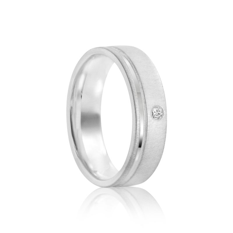 Aliança Prata Individual Reta Anatômica fosca com Friso  6mm 800278/800279