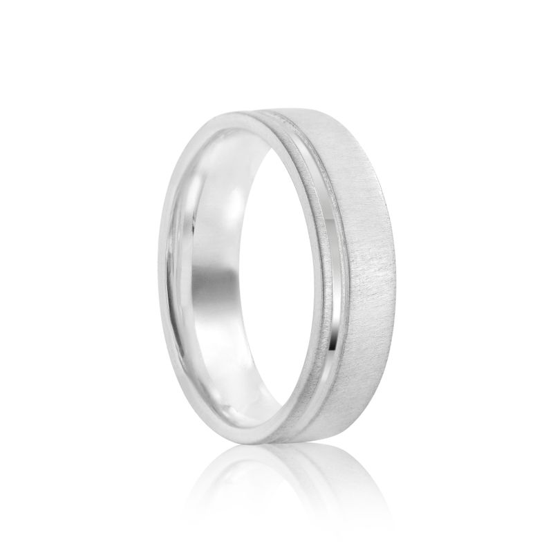 Aliança Prata Individual Reta Anatômica fosca com Friso  6mm 800278/800279