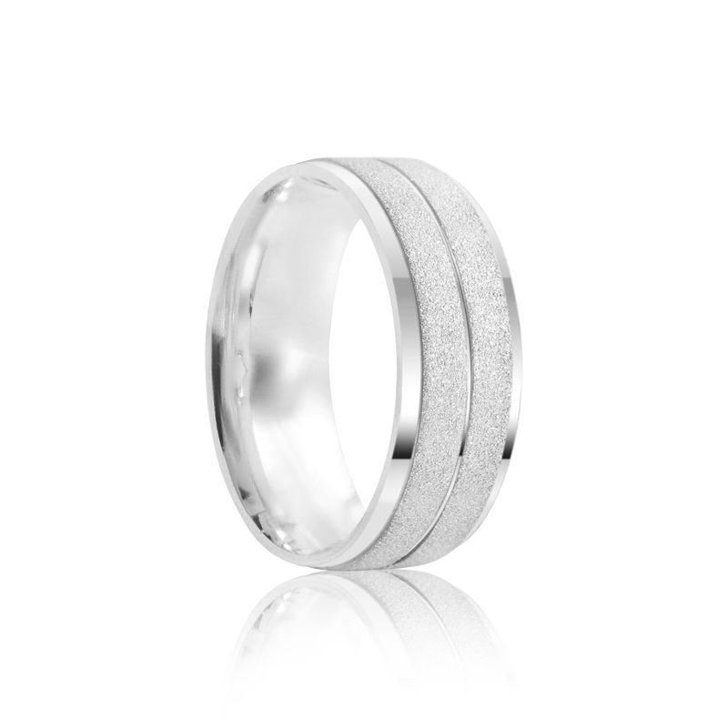 Aliança Prata Individual Reta Semi Anatômica Coração Friso 7mm 800813/800812
