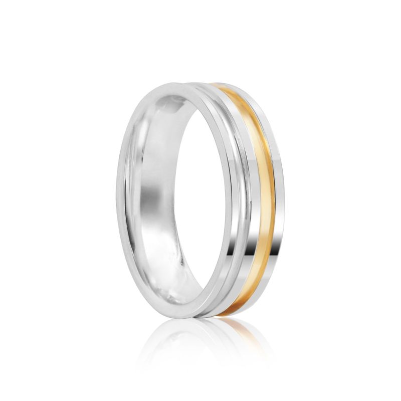 Aliança Prata Individual Reta Semi Anatômica Dourado Friso 6mm 800475/800474