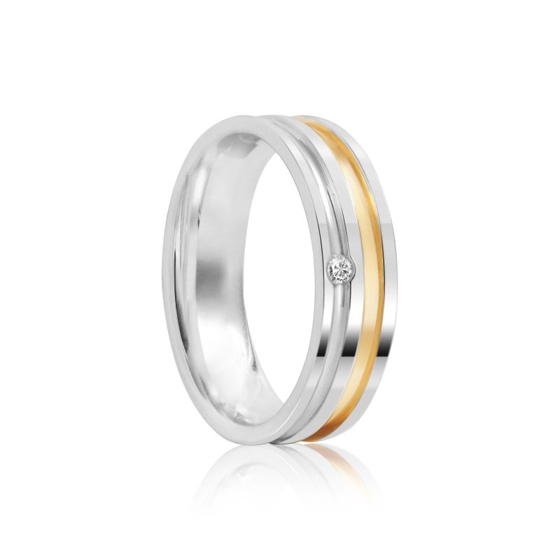 Aliança Prata Individual Reta Semi Anatômica Dourado Friso 6mm 800475/800474