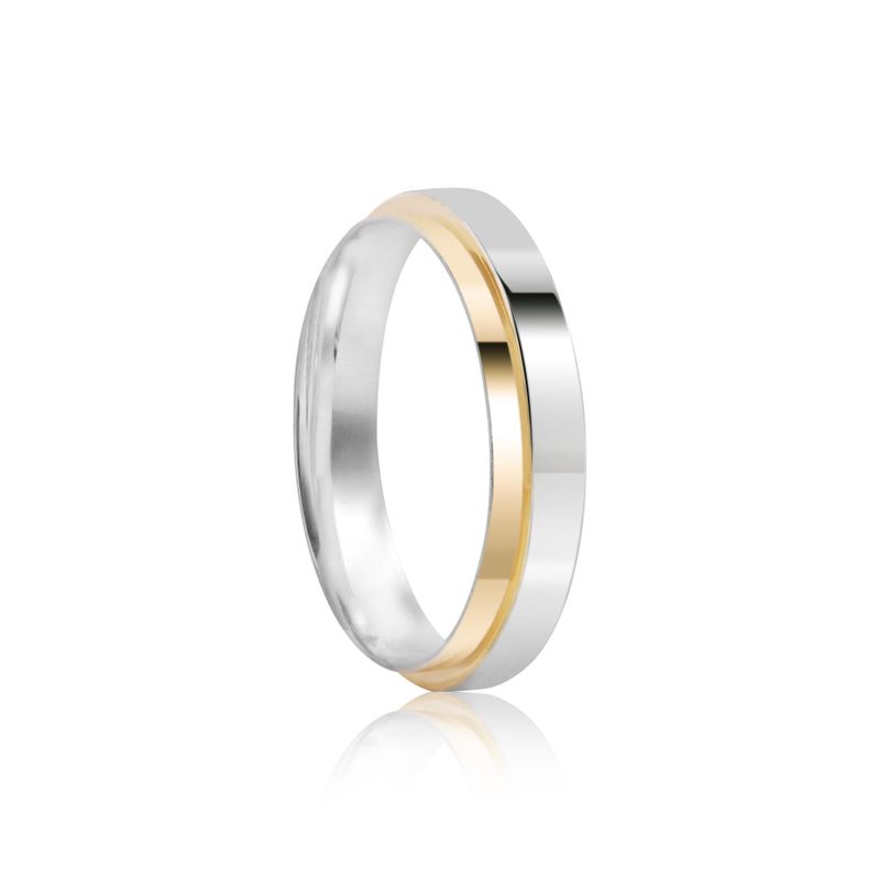 Aliança Prata Individual Reta Semi Anatômica Dourado Friso 4mm 800597