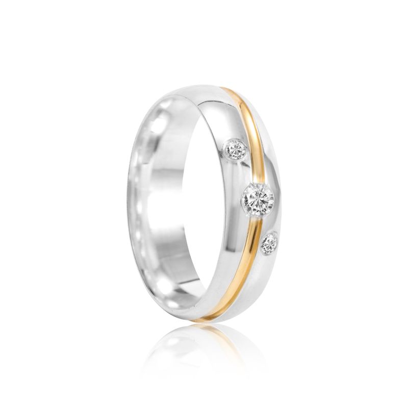 Aliança Prata Individual Abaulada Semi Anatômica Dourado Friso 6mm 800473/800472