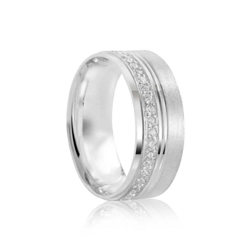 Aliança Prata Individual Reta Semi Anatômica Friso 8mm 800636/800635