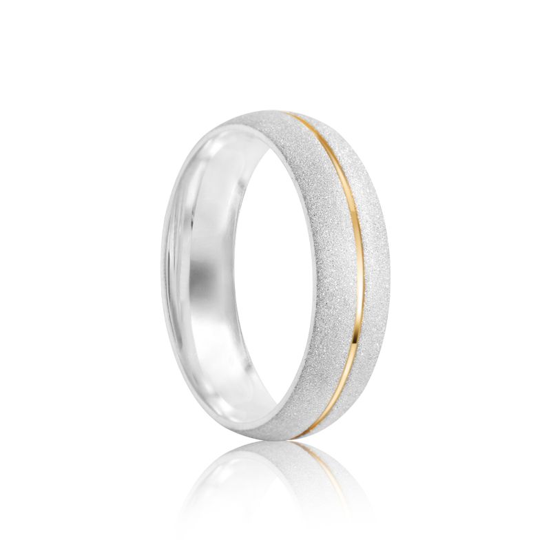 Aliança Prata Individual Abaulada Semi Anatômica Dourado Friso 6mm 801192