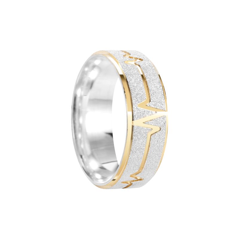Aliança Prata Individual Reta Semi Anatômica Dourado Coração Friso 7mm 801295/801296