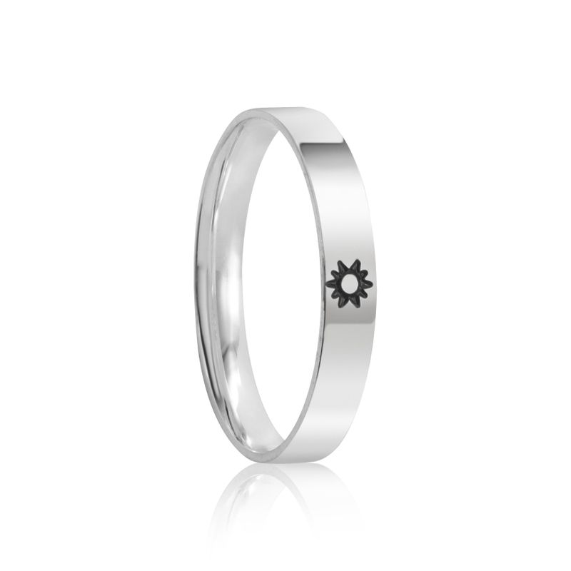 Aliança Prata Individual Reta Semi Anatômica Sol e Lua 3mm 801929/801930