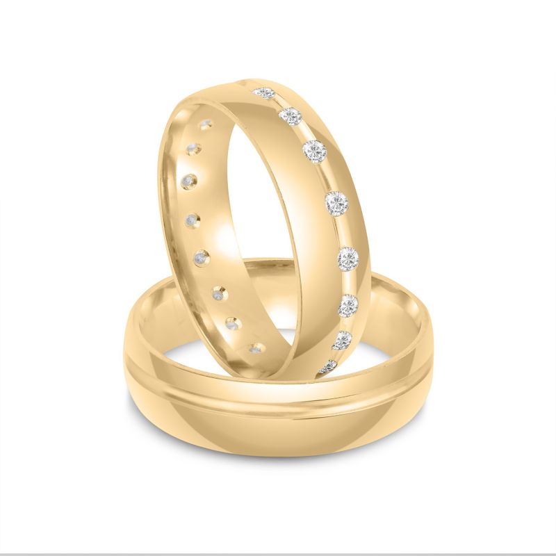 Par Aliança Ouro 18k Moissanite Abaulada 4,9mm  Semi Anatômica (802086/2085)