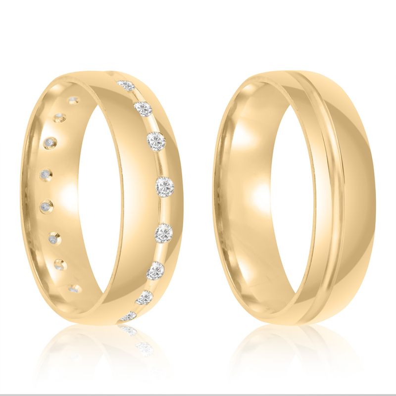 Par Aliança Ouro 18k Moissanite Abaulada 4,9mm  Semi Anatômica (802086/2085)