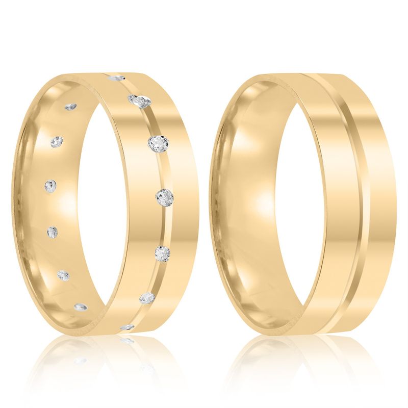 Par Aliança Ouro 18k Moissanite Semi Anatômica 5,70mm (802080/2079)