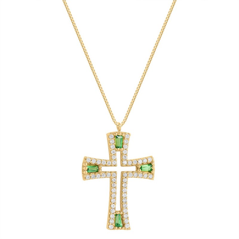 Gargantilha Ouro 18k Cruz Tsavorita Diamante