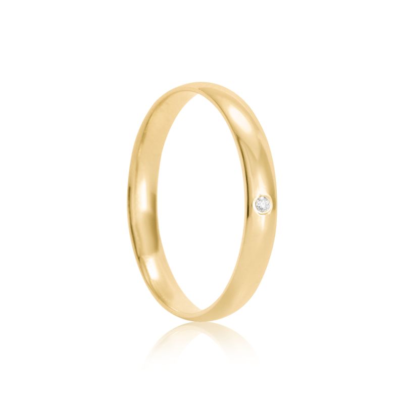 Aliança Ouro 18k Individual  Abaulada Anatômica  3mm  Diamante  1,5  pts  (800100/0103)